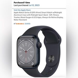 Apple Watch 8 41mm Midnight Aluminum Case with Sport Band, S/M